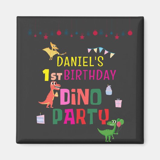 Schattigee Dino Dinosaur Kind verjaardagsfeestje Magneet (Voorkant)