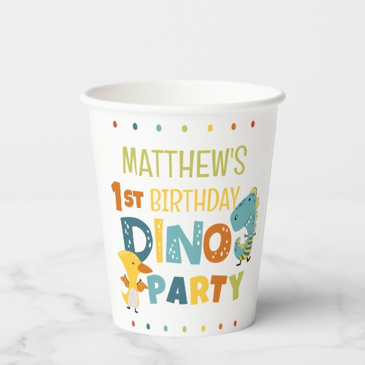 Schattigee Dino Dinosaur Kind verjaardagsfeestje Papieren Bekers (Achterkant)