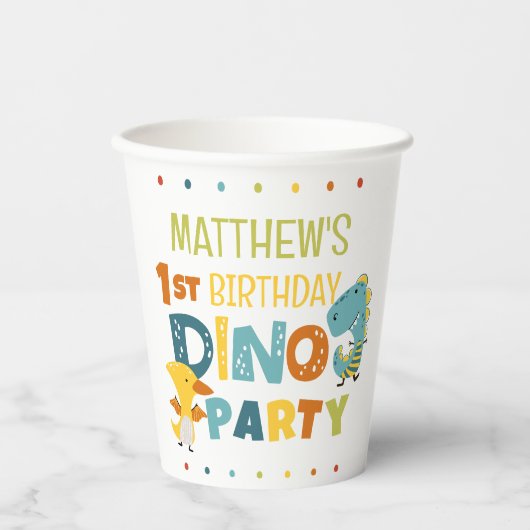 Schattigee Dino Dinosaur Kind verjaardagsfeestje Papieren Bekers (Voorkant)