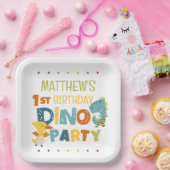 Schattigee Dino Dinosaur Kind verjaardagsfeestje Papieren Bordje (Feest)