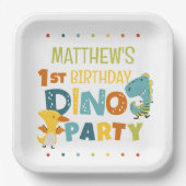 Schattigee Dino Dinosaur Kind verjaardagsfeestje Papieren Bordje (Voorkant)