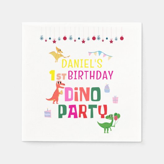 Schattigee Dino Dinosaur Kind verjaardagsfeestje Servet (Voorkant)