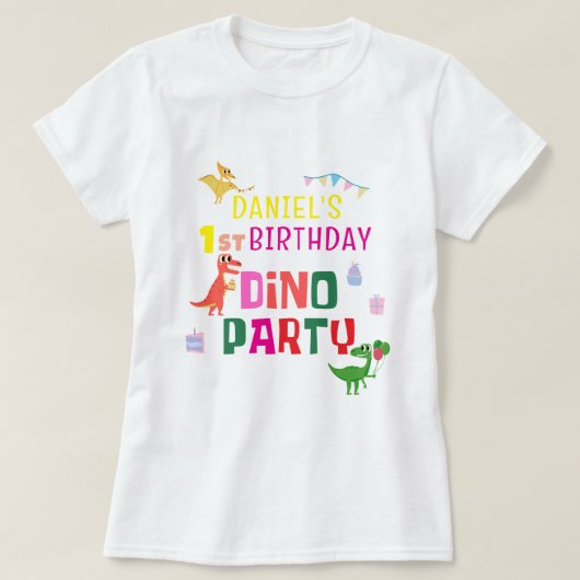 Schattigee Dino Dinosaur Kind verjaardagsfeestje T-shirt (Design voorkant)
