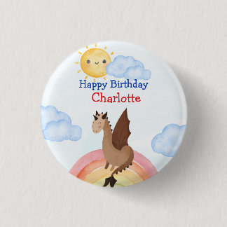 Schattigee dino Dragon Boy Verjaardagsfeest Ronde Button 3,2 Cm