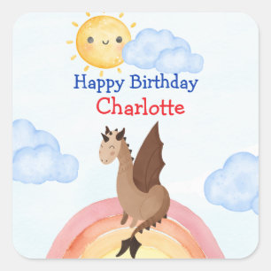 Schattigee dino Dragon Boy Verjaardagsfeest Vierkante Sticker