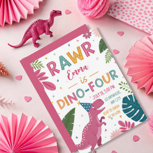 Schattigee Dino-Four Roze Dinosaurus Meisje 4e ver Kaart