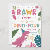 Schattigee Dino-Four Roze Dinosaurus Meisje 4e ver Kaart (Voorkant)