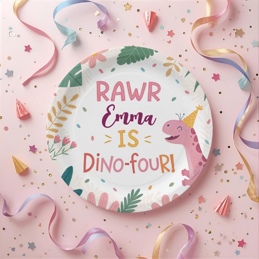 Schattigee Dino-Four Roze Dinosaurus Meisje 4e ver Papieren Bordje