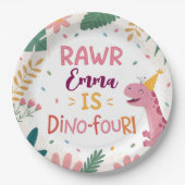 Schattigee Dino-Four Roze Dinosaurus Meisje 4e ver Papieren Bordje (Voorkant)