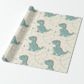 Schattigee Dino Kerstverlichting Jongens & Kindere Cadeaupapier (Uitgerold)