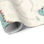 Schattigee Dino Kerstverlichting Jongens & Kindere Cadeaupapier (Rol Hoek)