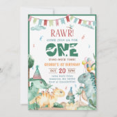 Schattigee Dino Mite Dinosaurus 1e verjaardag Kaart (Voorkant)