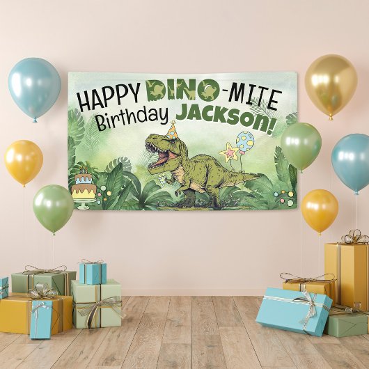 Schattigee Dino-Mite Kinder naam Dinosaurus Verjaa Spandoek
