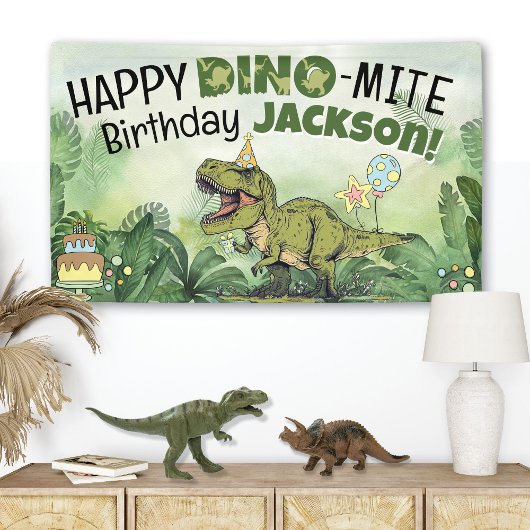 Schattigee Dino-Mite Kinder naam Dinosaurus Verjaa Spandoek