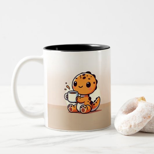Schattigee Dino-Mok Tweekleurige Koffiemok (Met donut)