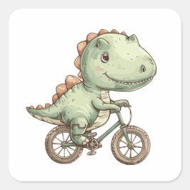 Schattigee dino op de fiets vierkante sticker
