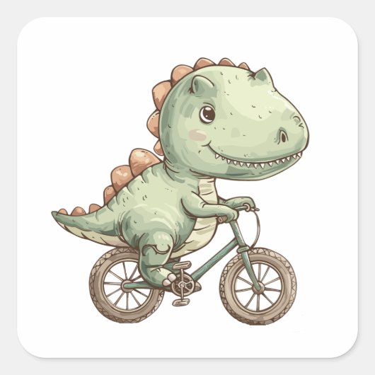 Schattigee dino op de fiets vierkante sticker (Voorkant)