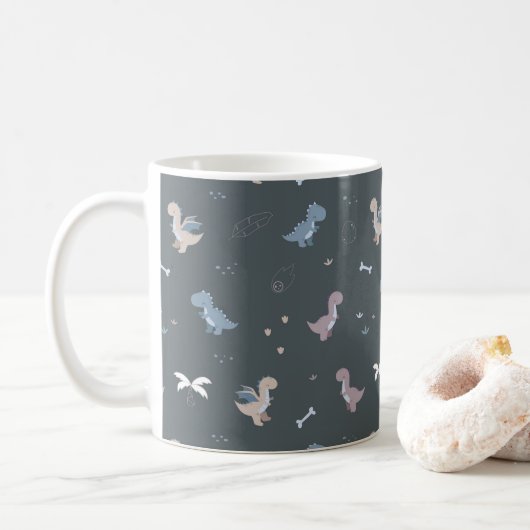 Schattigee Dino Patern Blauw Grijs Mok (Met donut)