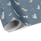 Schattigee Dino Patern Blue Wrapping Paper Roll Cadeaupapier (Rol Hoek)