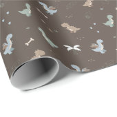 Schattigee Dino Patern Bruin Wrapping Paper Roll Cadeaupapier (Rol Hoek)