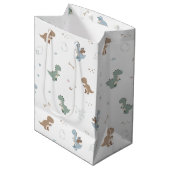 Schattigee Dino Patern Witte Geschenktas Medium Cadeauzakje (Voorkant Gekanteld)
