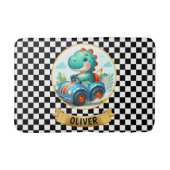 Schattigee Dino rijden een race auto gepersonalise Badmat (Voorkant)
