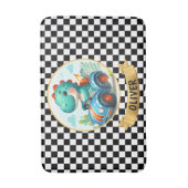 Schattigee Dino rijden een race auto gepersonalise Badmat (Voorkant Verticaal)