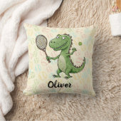 Schattigee Dino spelen tennis gepersonaliseerd Kussen (Deken)