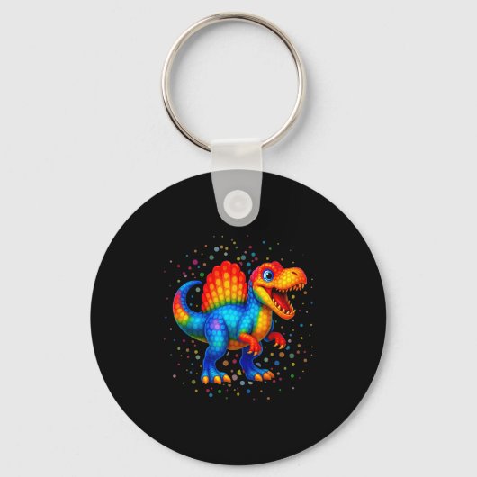 Schattigee Dino Spinosaurus Polka Dot Art Student Sleutelhanger (Voorkant)