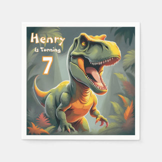Schattigee Dino T Rex Verjaardagsfeestje Papier se Servet