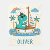 Schattigee Dino Trex nautische zeilboot kapitein Fleece Deken (Voorkant)