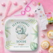 Schattigee Dino Triceratops Dinosaur Boy Baby show Papieren Bordje (Feest)