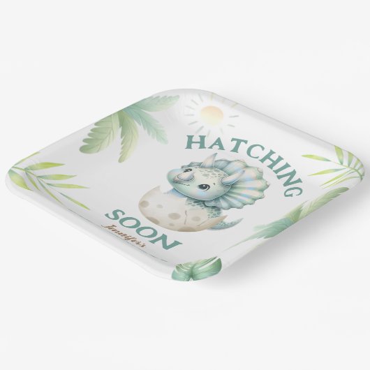 Schattigee Dino Triceratops Dinosaur Boy Baby show Papieren Bordje (Gebogen)