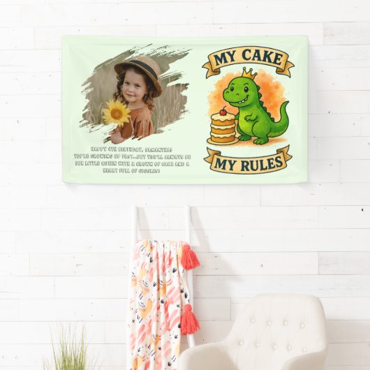 Schattigee Dino Verjaardag Queen My Cake My Rules Spandoek (Insitu)
