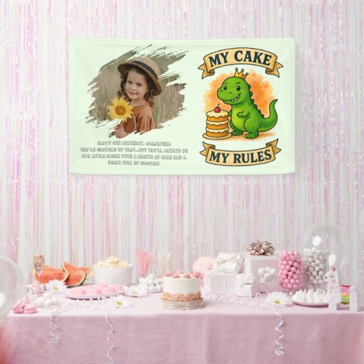 Schattigee Dino Verjaardag Queen My Cake My Rules Spandoek (Feest)