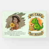 Schattigee Dino Verjaardag Queen My Cake My Rules Spandoek (Horizontaal)