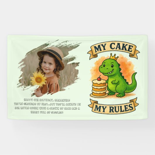 Schattigee Dino Verjaardag Queen My Cake My Rules Spandoek (Horizontaal)