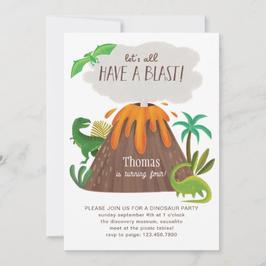 Schattigee Dino Volcano Oerwoud Verjaardagsfeestje Kaart (Voorkant)