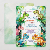 Schattigee DIno wilde bloem Dinosaurussen 1e Verja Save The Date (Voorkant / Achterkant)