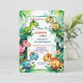 Schattigee DIno wilde bloem Dinosaurussen 1e Verja Save The Date (Staand voorkant)