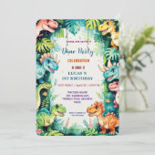 Schattigee DIno wilde bloem Dinosaurussen 1e Verja Save The Date (Staand voorkant)