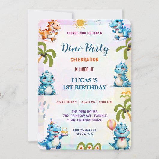 Schattigee DIno wilde bloem Dinosaurussen 1e Verja Save The Date (Voorkant)