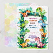 Schattigee DIno wilde bloem Dinosaurussen 1e Verja Save The Date (Voorkant / Achterkant)