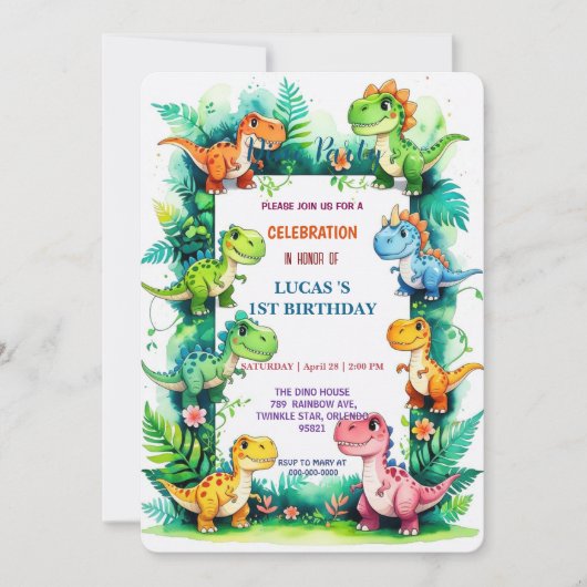 Schattigee DIno wilde bloem Dinosaurussen 1e Verja Save The Date (Voorkant)