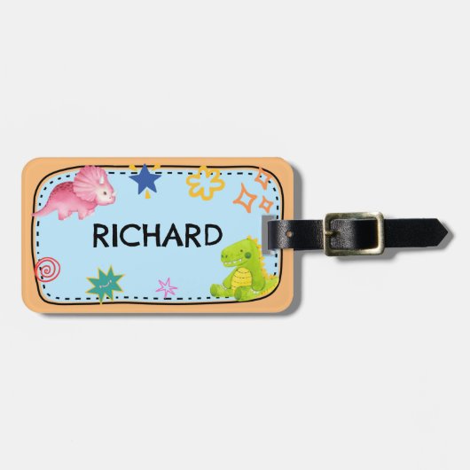 Schattigee Dinos Kinder Bagagelabel (Voorkant horizontaal)