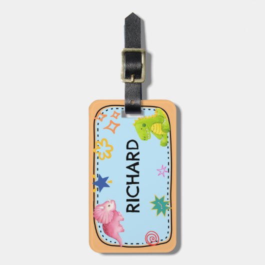 Schattigee Dinos Kinder Bagagelabel (Voorkant verticaal)