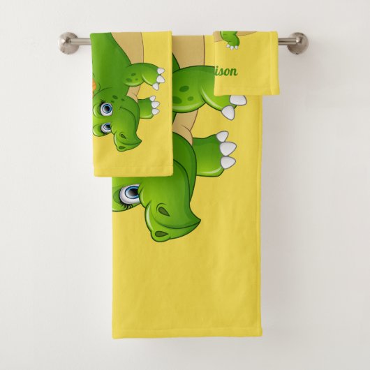 Schattigee Dinosaur aangepaste naam & kleur handdo Bad Handdoek (Insitu)