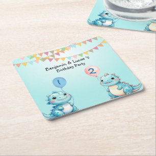 Schattigee Dinosaur Balloon Boy vriendenverjaardag Kartonnen Onderzetters