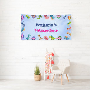 Schattigee Dinosaur Balloon Boy vriendenverjaardag Spandoek