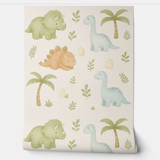 Schattigee Dinosaur Boy Nursery Wallpaper Behang (Afrollen)